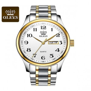 Men's OLEVS 5567 Fashion Stainless Steel Japan Quartz Analog Day Date Watch Silver